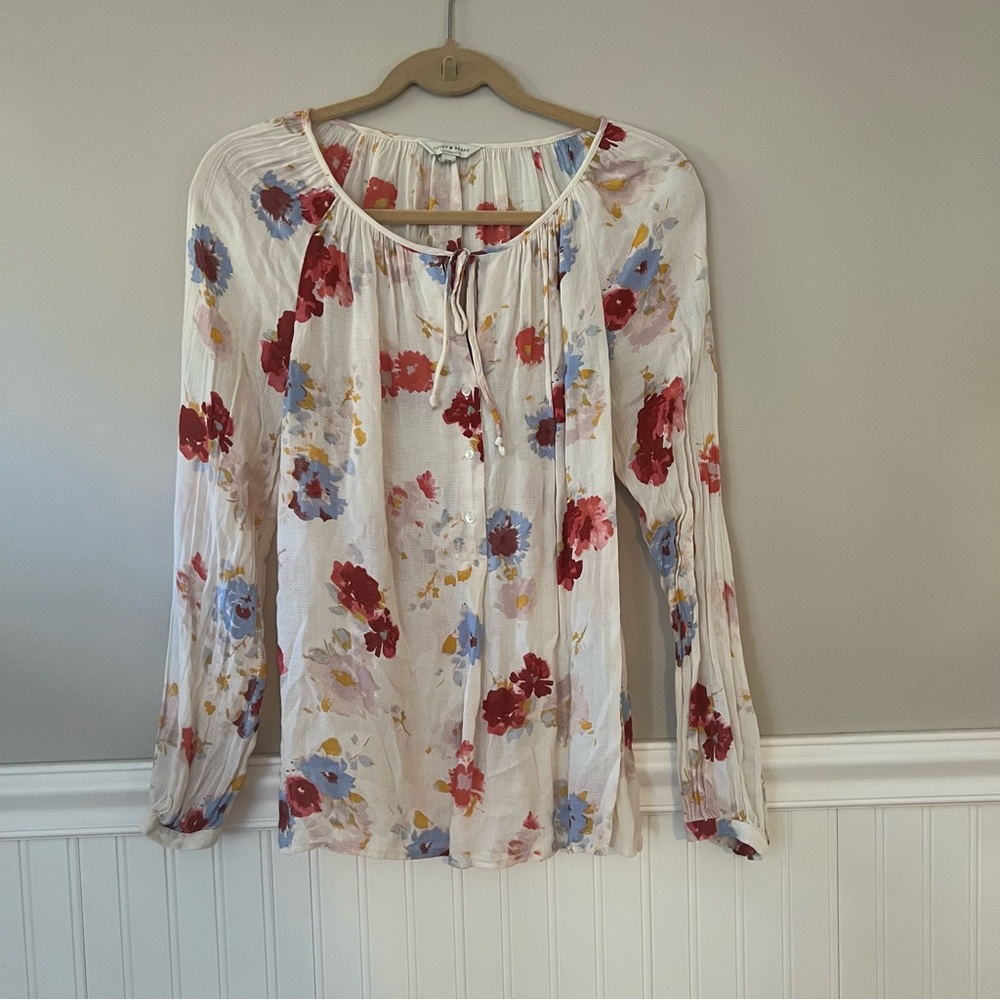 Lucky Brand Long Sleeve Sheer Floral Blouse
